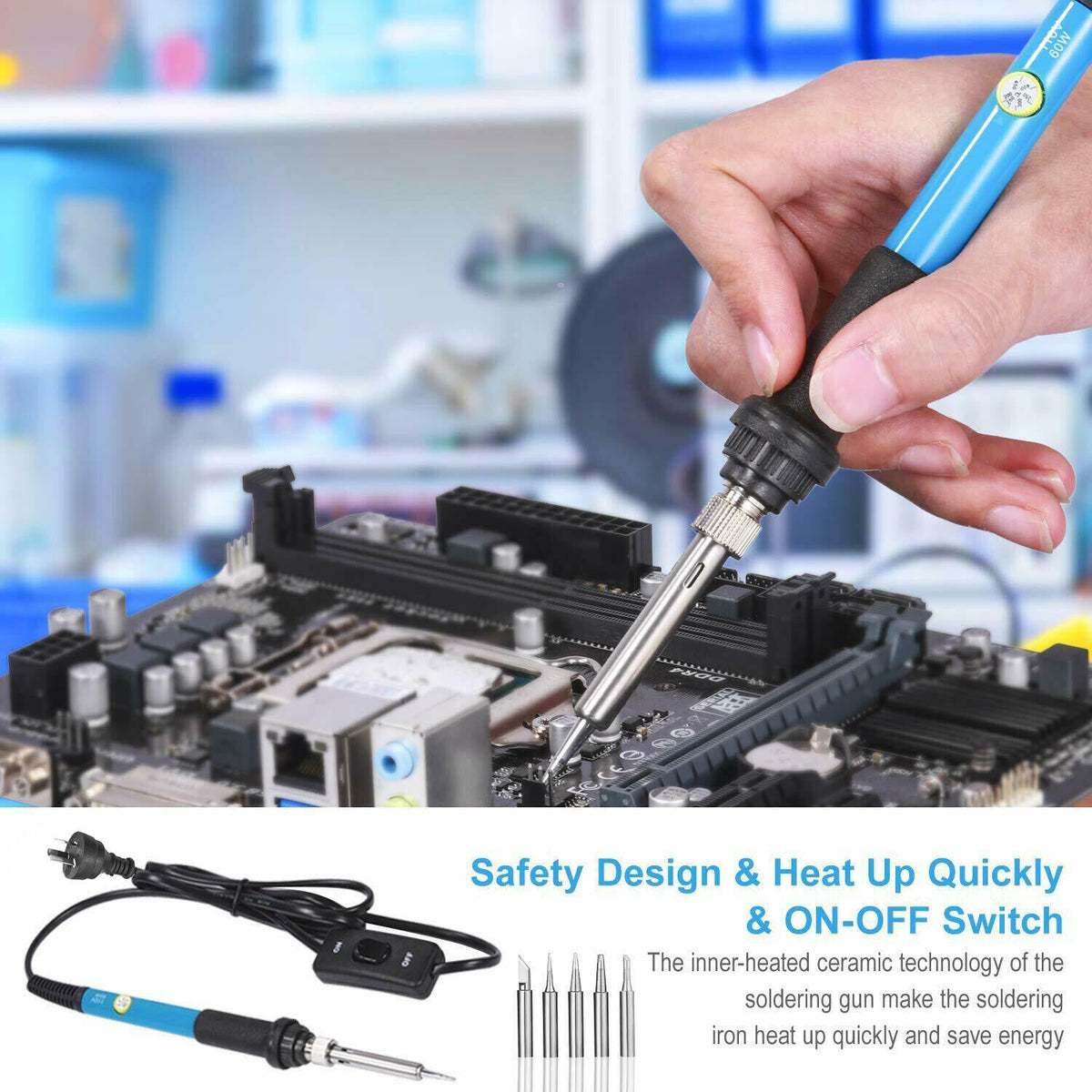 60W Soldering Iron Kit | Welding Station with Wire, Desoldering Pump & Multimeter