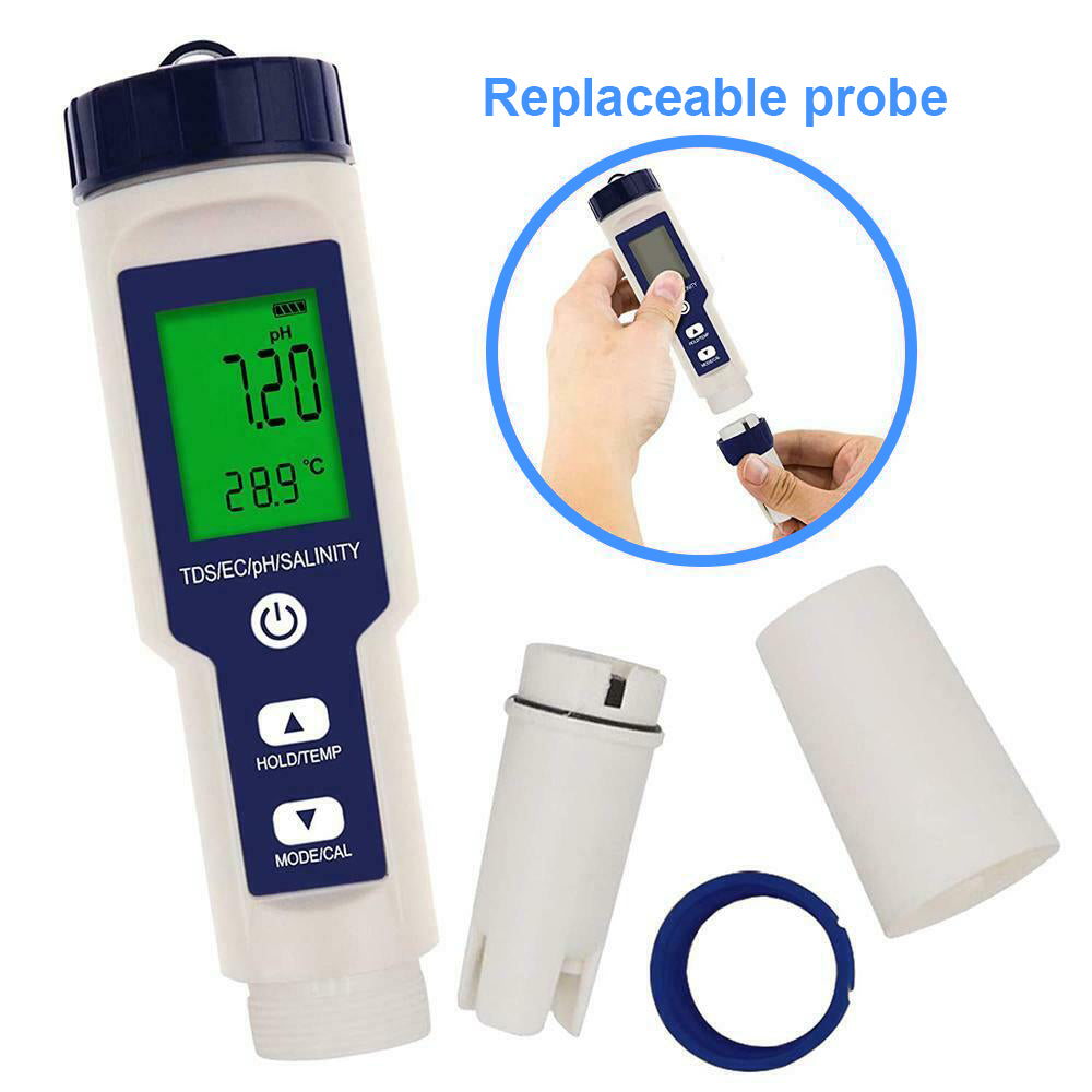 5-IN-1 Digital Water Quality Tester | Waterproof pH TDS EC Temperature Meter | Pool