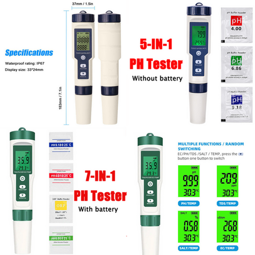 Set 7 In 1 and 5 in 1 PH Meter | TDS/EC/Salt/Temp Water Quality Monitor Tester Pen