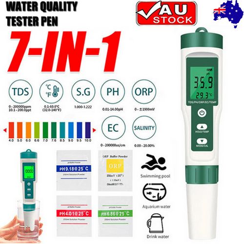 7 In 1 PH Meter | TDS/EC/Salt/Temp Water Quality Monitor | Tester Pen | Pool Aquarium