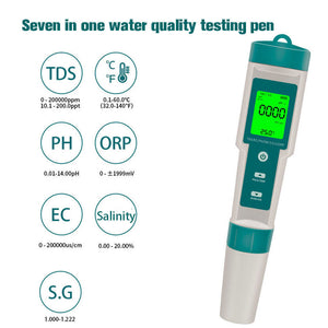 7 In 1 PH Meter | TDS/EC/Salt/Temp Water Quality Monitor | Tester Pen | Pool Aquarium