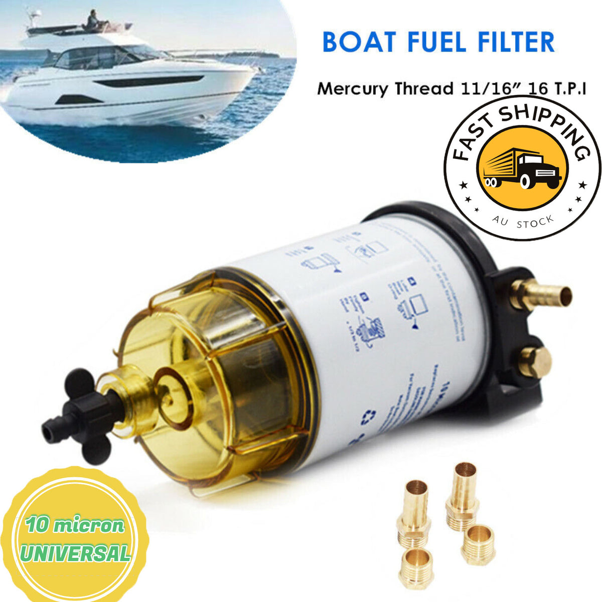 Boat Fuel Filter | Fuel Water Separator | Mercury/Yamaha - MARINE/OUTBOARD | 10 Micron
