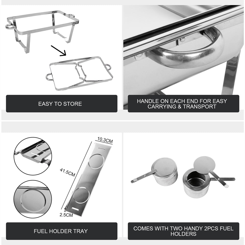 9L Chafing Dish Set | Buffet Pan Bain Marie Bow | Stainless Steel Food Warmer | (2x4.5L)