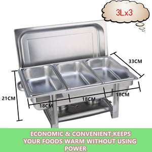 9L Chafing Dish Set | Buffet Pan Bain Marie Bow | Stainless Steel Food Warmer | (3x3L)