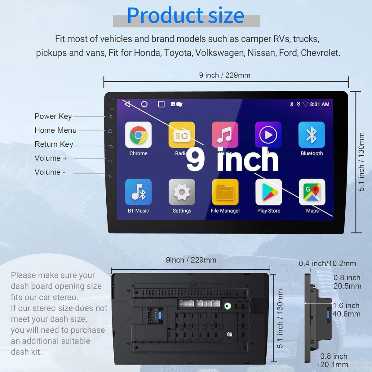 9" Car Radio 2 DIN | GPS FM RDS WIFI | With Rear Camera | For Android Auto IOS CarPlay