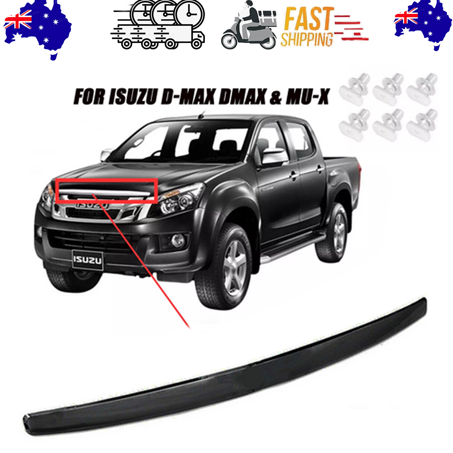 Black Car Chrome Front Bonnet Hood Trim Line | For ISUZU D-Max Dmax & MU-X