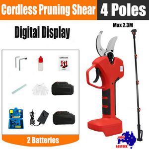 Cordless Brushless 4 Pole Pruning Shear Secateur | With 2 Batteries | Bush Cutter | Red