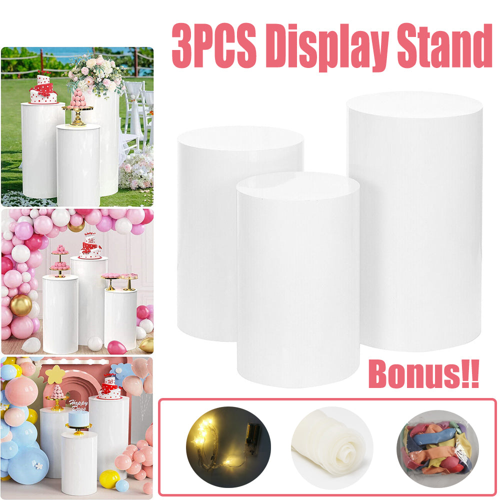 3PCS Display Stand | Round Cylinder Pedestal | With Balloon Set + LED Strip | Wedding | AU