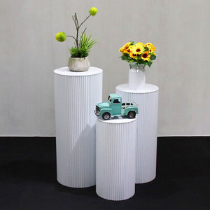 3x Metal Wedding Plinths | Cylinder Pedestal Stand | Ripple Cake Dessert Display