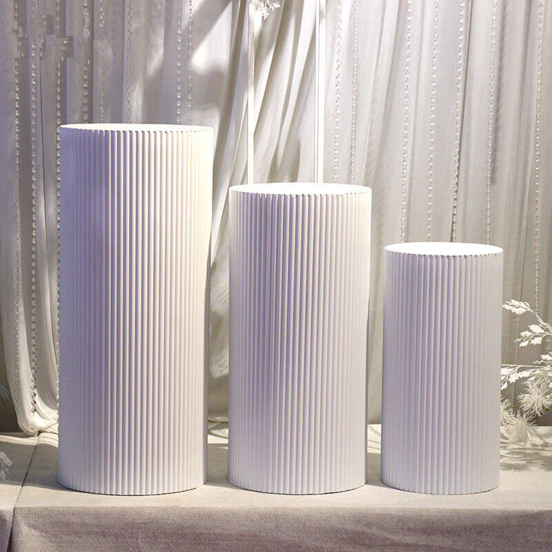 3x Metal Wedding Plinths | Cylinder Pedestal Stand | Ripple Cake Dessert Display
