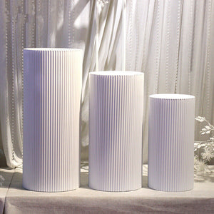 3x Metal Wedding Plinths | Cylinder Pedestal Stand | Ripple Cake Dessert Display