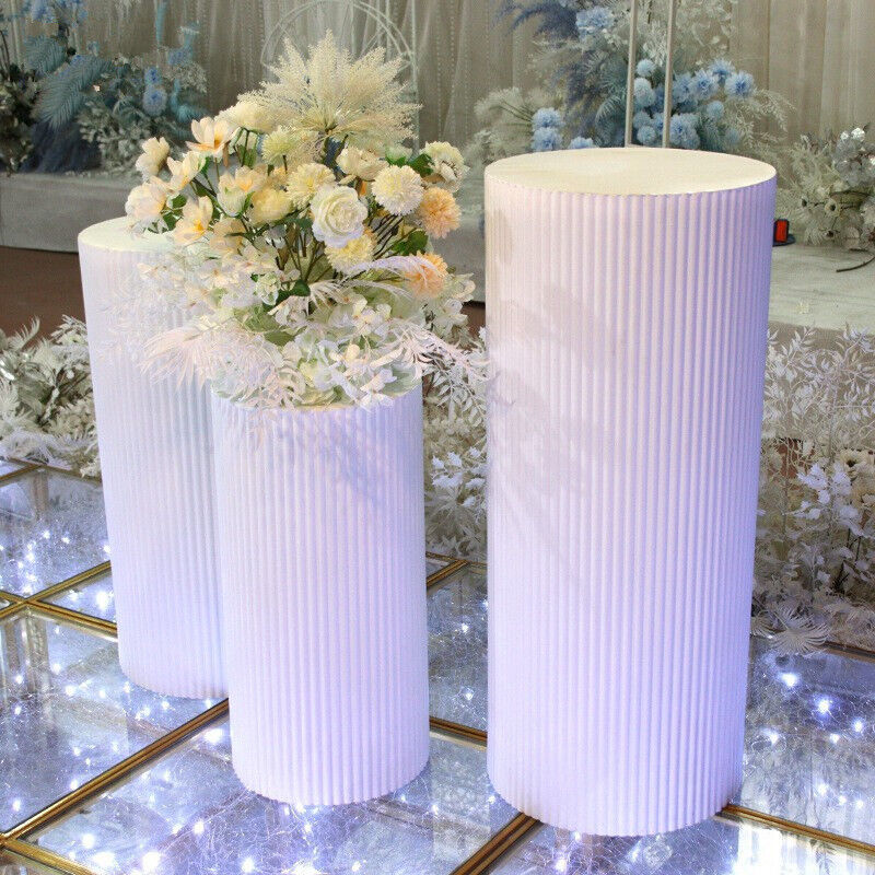 3x Metal Wedding Plinths | Cylinder Pedestal Stand | Ripple Cake Dessert Display