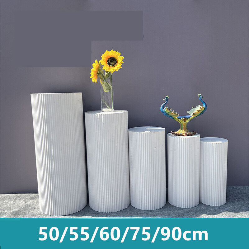 Metal Wedding Plinths | 5x Cylinder Pedestal Stands | Ripple Design | Cake & Dessert Display