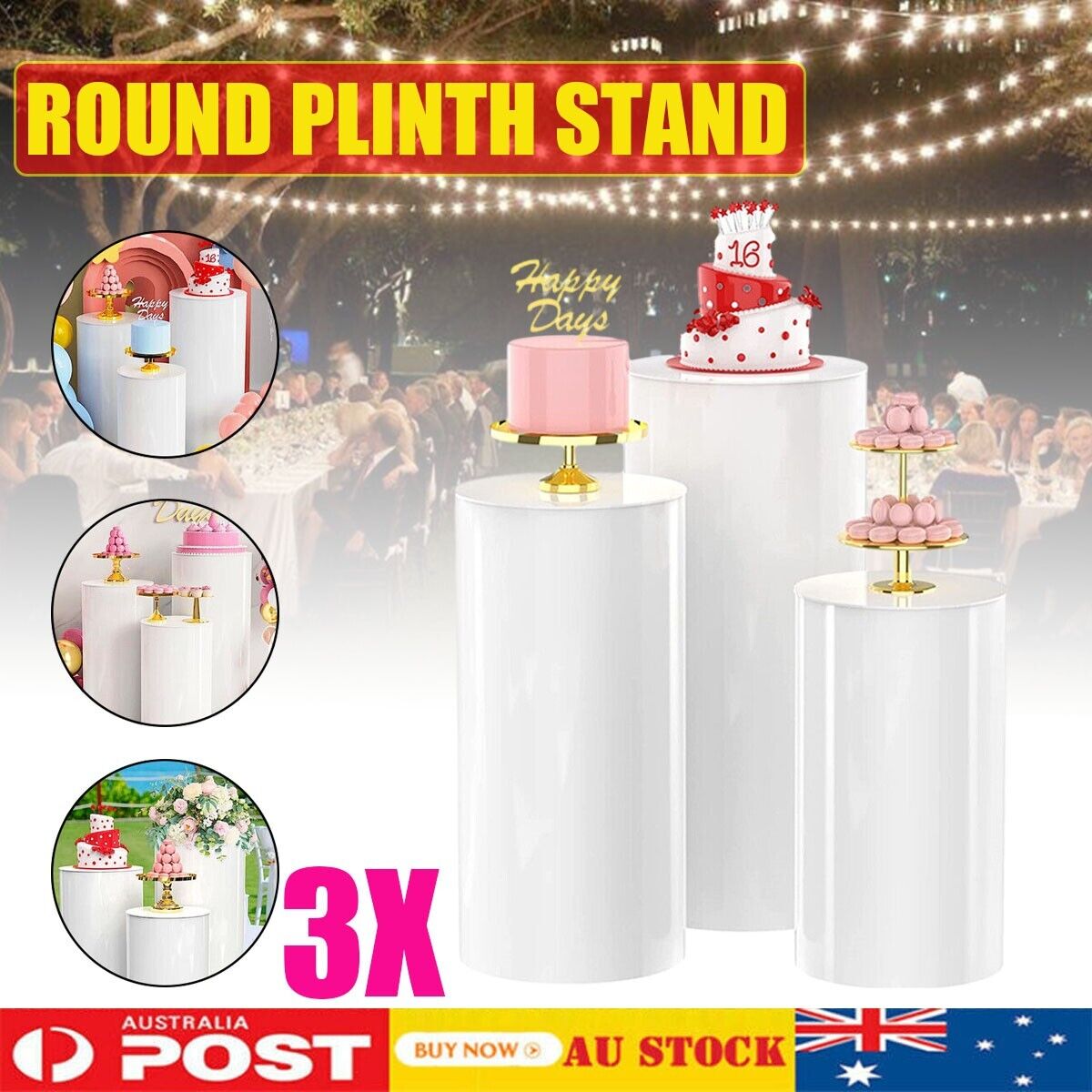 3pcs Round Plinth Cylinder Pedestal Stand | Wedding Decor | Cake Flower Display