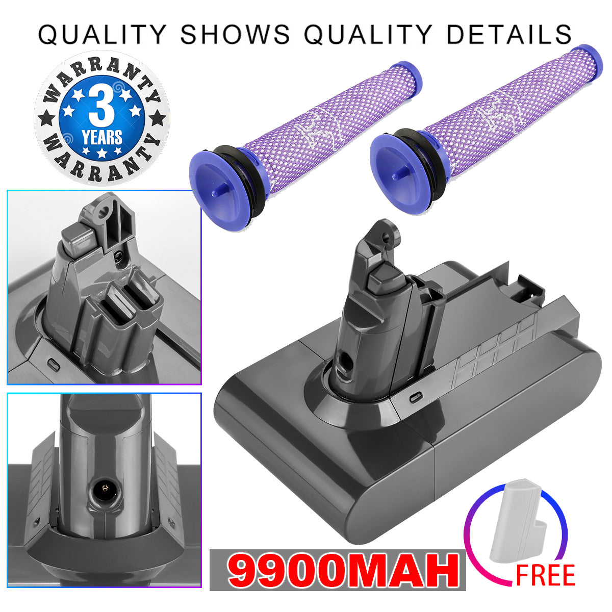 9900MAH For Dyson V6 Battery | SV03 SV04 SV09 DC58 DC59 DC61 DC62 DC74 | V6 Animal