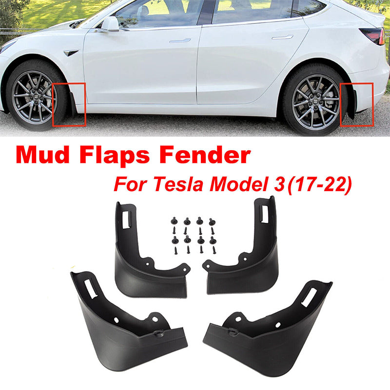 4Pcs Mud Flaps Splash Guards | Fender for Tesla Model 3 | Front & Rear TPE Mudguard
