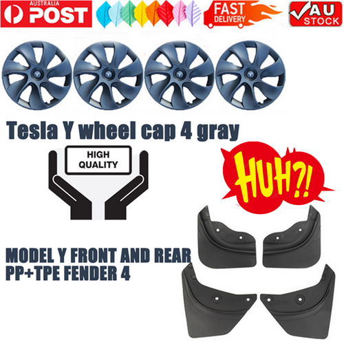 Tesla Model Y | Wheel Cap Set of 4 | Gray | Front & Rear PP TPE Fender Guards