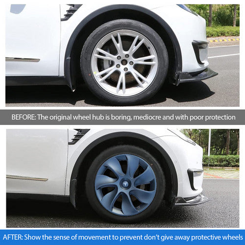 Tesla Model Y | Wheel Cap Set of 4 | Gray | Front & Rear PP TPE Fender Guards