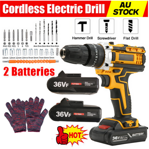 36VF BRUSHLESS HEAVY DUTY CORDLESS DRILL IMPACT DRIVER KIT | Hammer | +2 BATTERY | Box