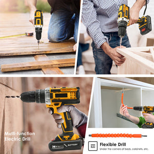 36VF BRUSHLESS HEAVY DUTY CORDLESS DRILL IMPACT DRIVER KIT | Hammer | +2 BATTERY | Box