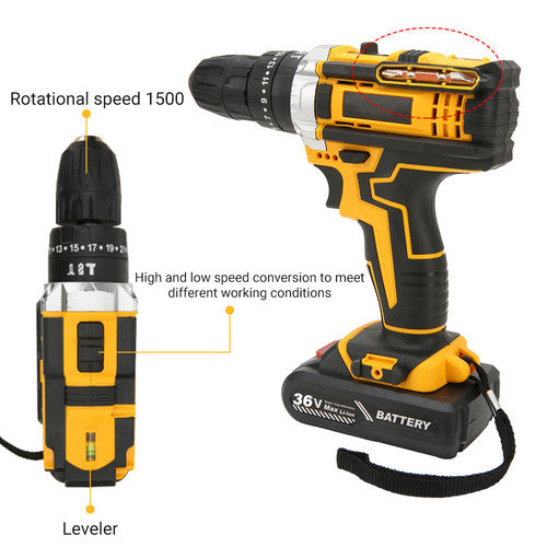 36VF BRUSHLESS HEAVY DUTY CORDLESS DRILL IMPACT DRIVER KIT | Hammer | +2 BATTERY | Box
