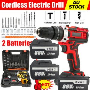 Cordless Drill with 2 Battery | Heavy Duty Impact Driver Kit | Brushless Hammer Set | 88V