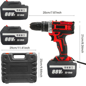 Cordless Drill with 2 Battery | Heavy Duty Impact Driver Kit | Brushless Hammer Set | 88V