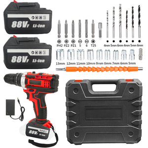 Cordless Drill with 2 Battery | Heavy Duty Impact Driver Kit | Brushless Hammer Set | 88V