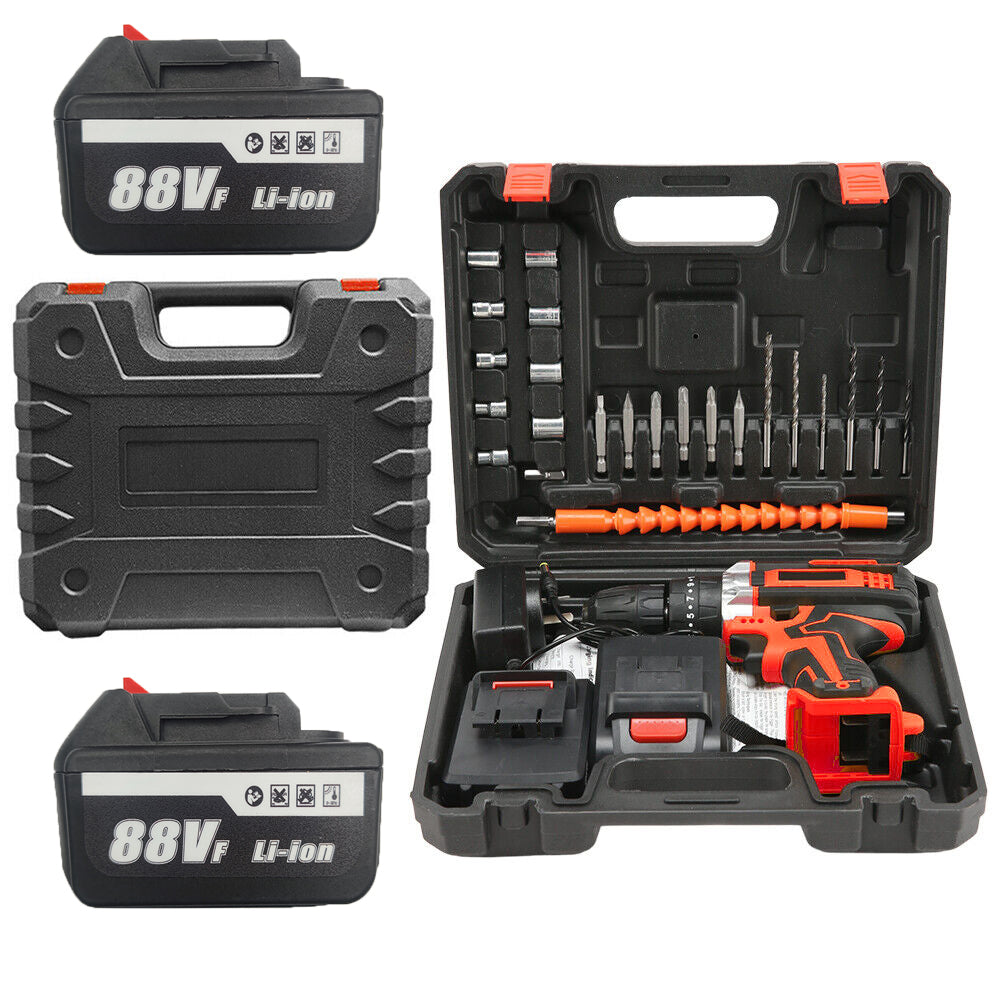 Cordless Drill with 2 Battery | Heavy Duty Impact Driver Kit | Brushless Hammer Set | 88V