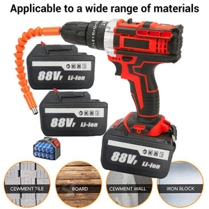 Cordless Drill with 2 Battery | Heavy Duty Impact Driver Kit | Brushless Hammer Set | 88V