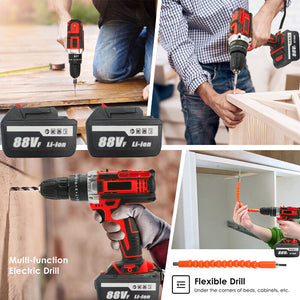 Cordless Drill with 2 Battery | Heavy Duty Impact Driver Kit | Brushless Hammer Set | 88V