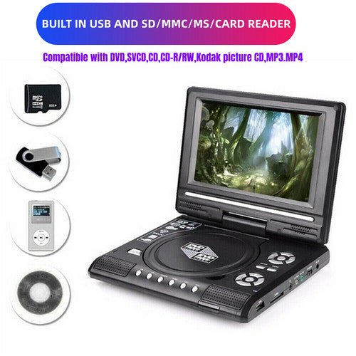 7-Inch Portable DVD Player | HD LCD Screen | 270-Degree Rotation | CD Card Compatible
