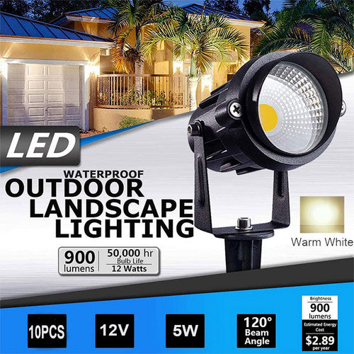 10X LED Spotlights | Landscape Warm Light Lamp | Waterproof Outdoor Garden Yard | 12V