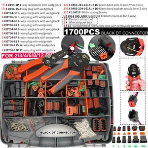 Black 1700X Deutsch DT Connector Kit | Genuine Deutsch Crimp Tool | Auto Marine