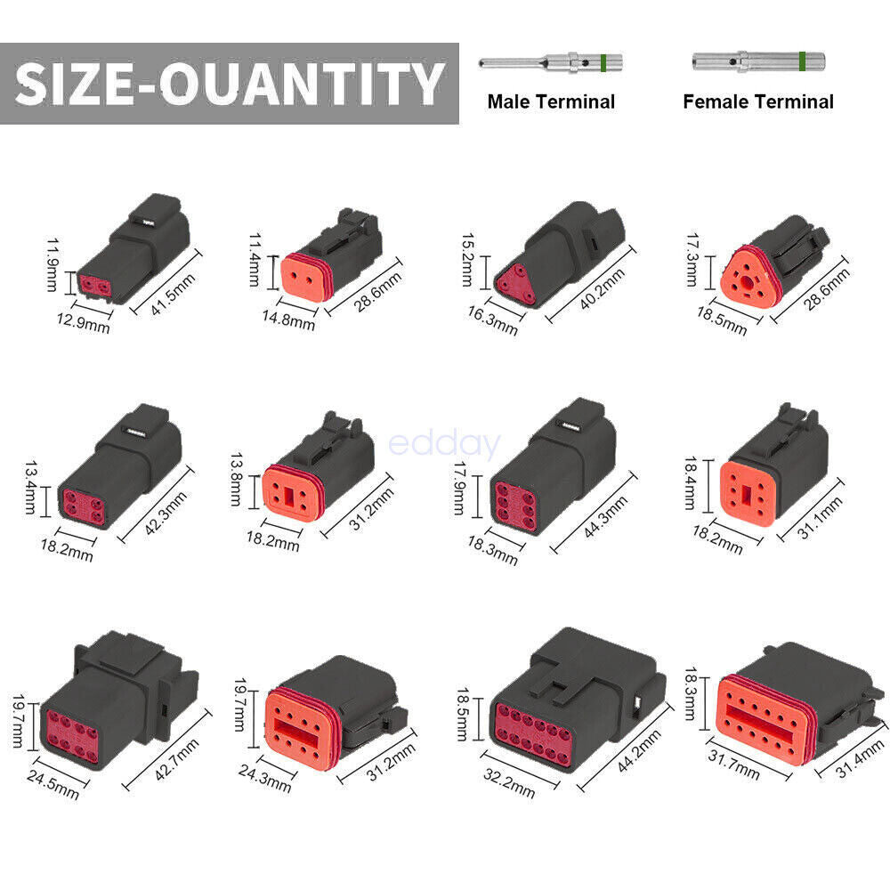 Black 1700X Deutsch DT Connector Kit | Genuine Deutsch Crimp Tool | Auto Marine
