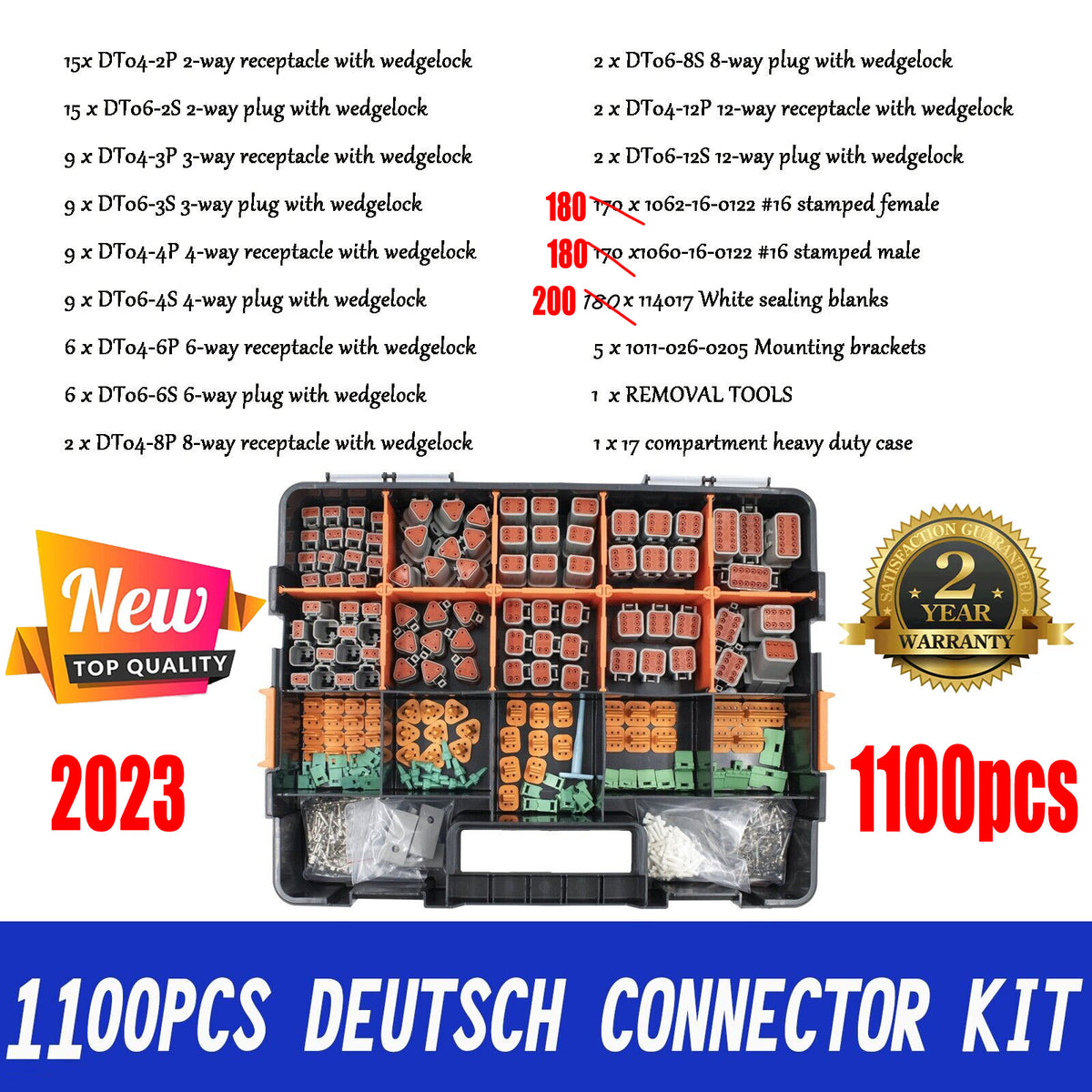 AU 1000 PCS Deutsch DT Connector Kit | 14-16AWG Stamped Contacts | 1100PCS UPGRADE