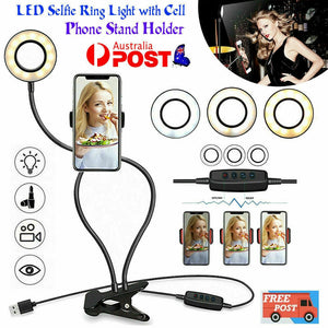 LED Selfie Ring Light | With Cell Phone Holder | Flexible Stand | Live Stream Lamp AU