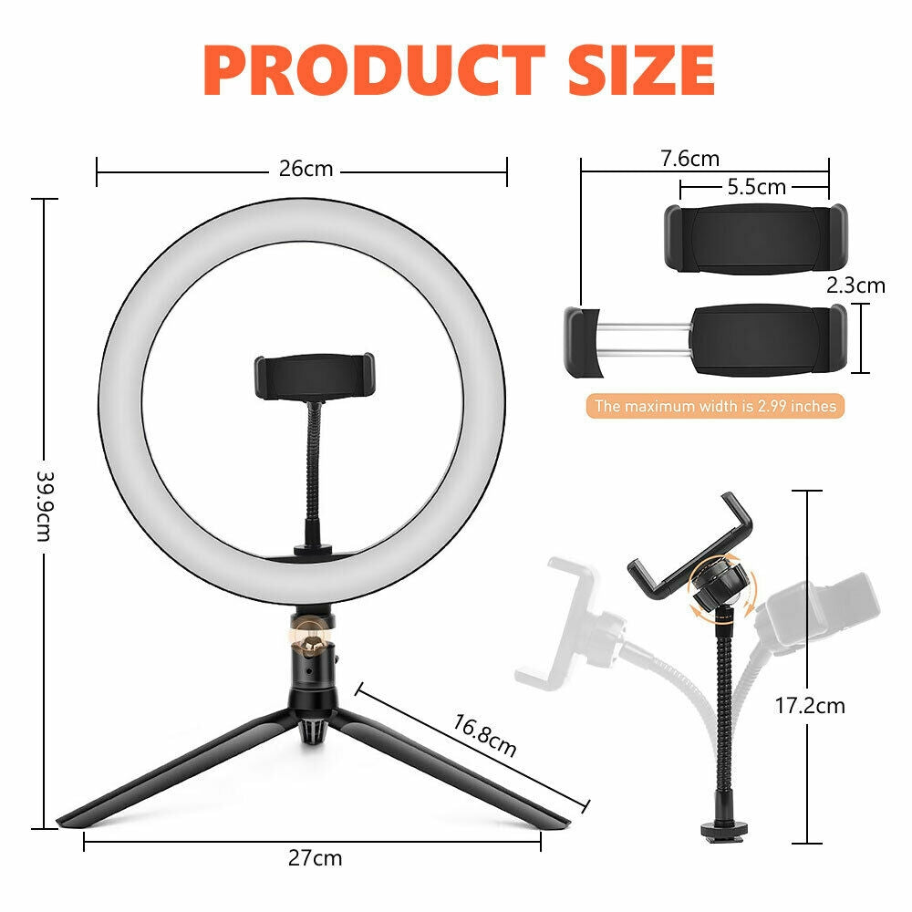 10" Dimmable LED Ring Light | Tripod Stand | For Phone | Makeup | Live Selfie
