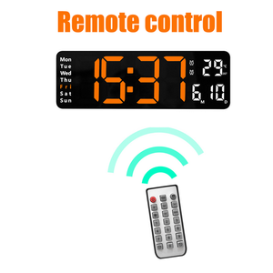 13" Orange Large Digital LED Wall Clock | Temperature Calendar Display