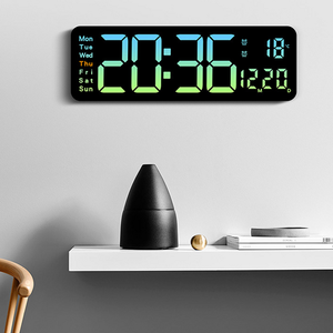 16" Green Gradient Color Large Digital LED Wall Clock | Temperature Calendar Display