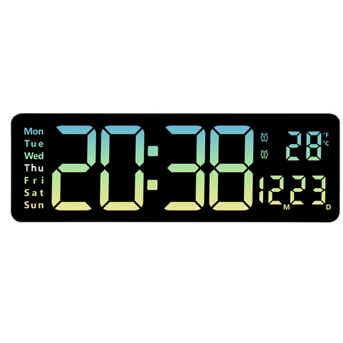 16" Green Gradient Color Large Digital LED Wall Clock | Temperature Calendar Display