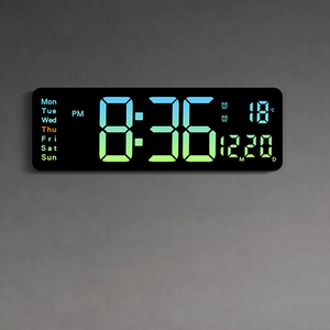 16" Green Gradient Color Large Digital LED Wall Clock | Temperature Calendar Display