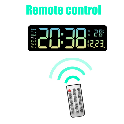 16" Green Gradient Color Large Digital LED Wall Clock | Temperature Calendar Display