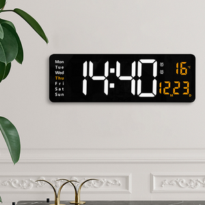 16" Orange Large Digital LED Wall Clock | Temperature Calendar Display