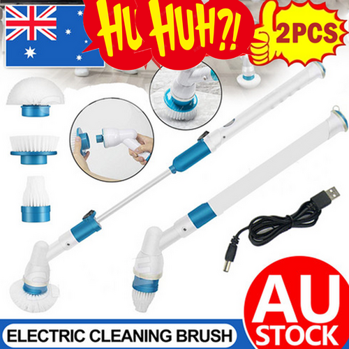 2PCS Rechargeable Spin Scrubber | Electric Turbo Scrub Cleaning Brush Kit | Cordless
