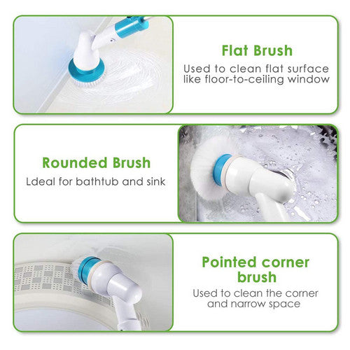 5PCS Rechargeable Spin Scrubber | Electric Turbo Scrub Cleaning Brush | Cordless Kit