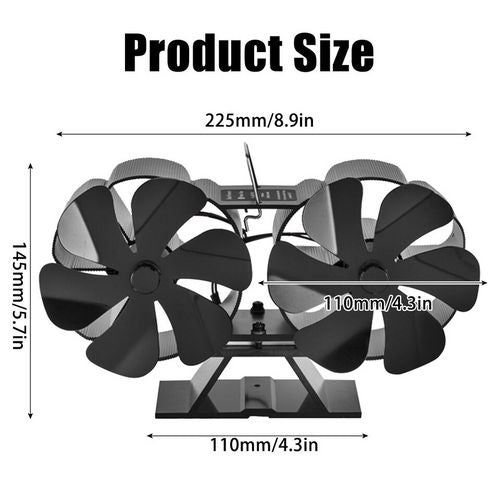 12-Blade Heat Fan | Self-Powered Wood Stove Top | Eco Heater | Silent Operation