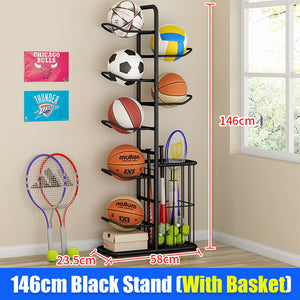 Basketball Soccer Storage Rack | Sport Ball Organizer | Ball Holder Display Stand | With Basket