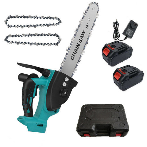 Electric Chainsaw | 12" Cordless | Brushless Wood Cutter | 2 Batteries + 2 Chains Included