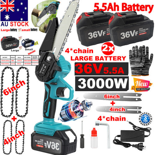 4"+6" Chainsaw Cordless Rechargeable Wood Cutter Saw | Chain Saws | Electric Tools